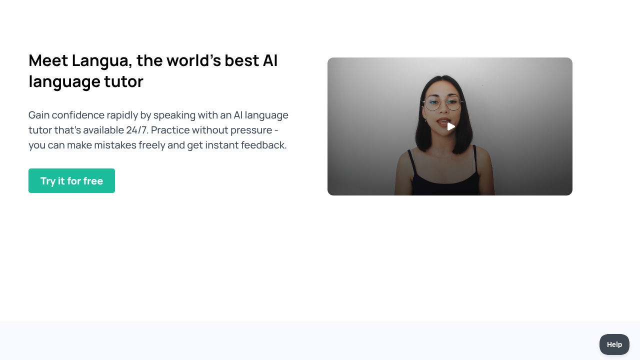 Langua AI tutor page presenting conversation practice and instant feedback