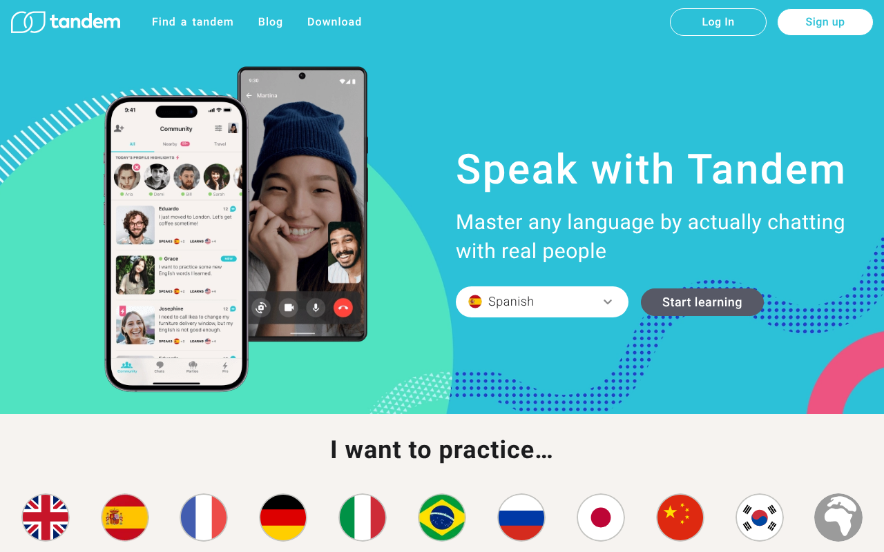 Tandem official website showing its language exchange service