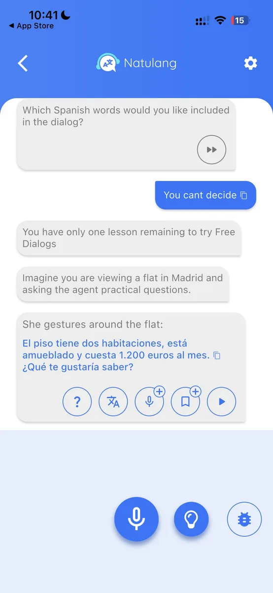 Natulang custom Spanish dialogue about viewing a furnished flat in Madrid