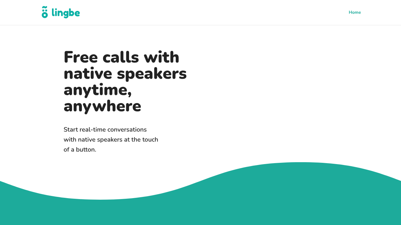 Lingbe official website describing free real-time calls with native speakers