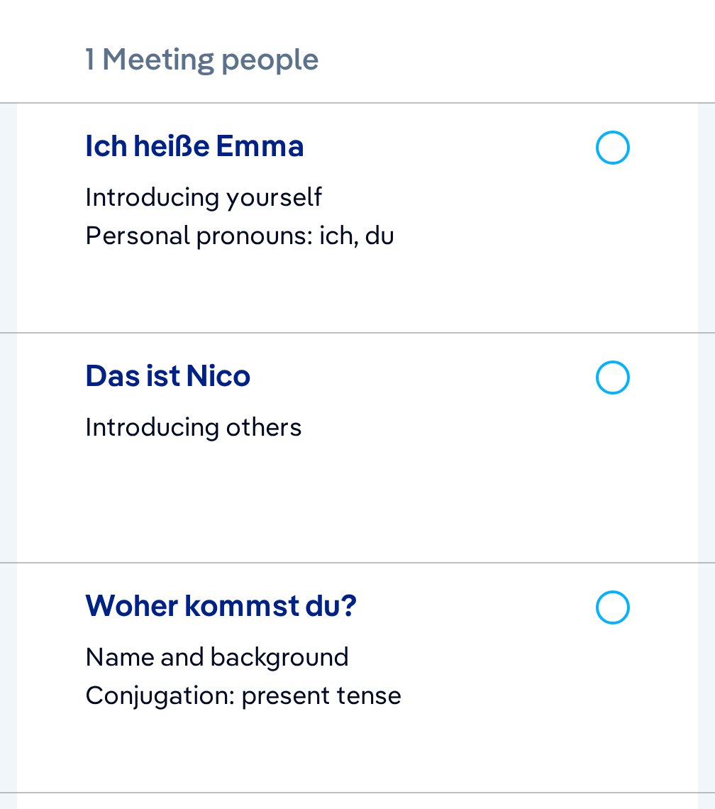 DW Learn German Nicos Weg A1 module with structured lesson topics