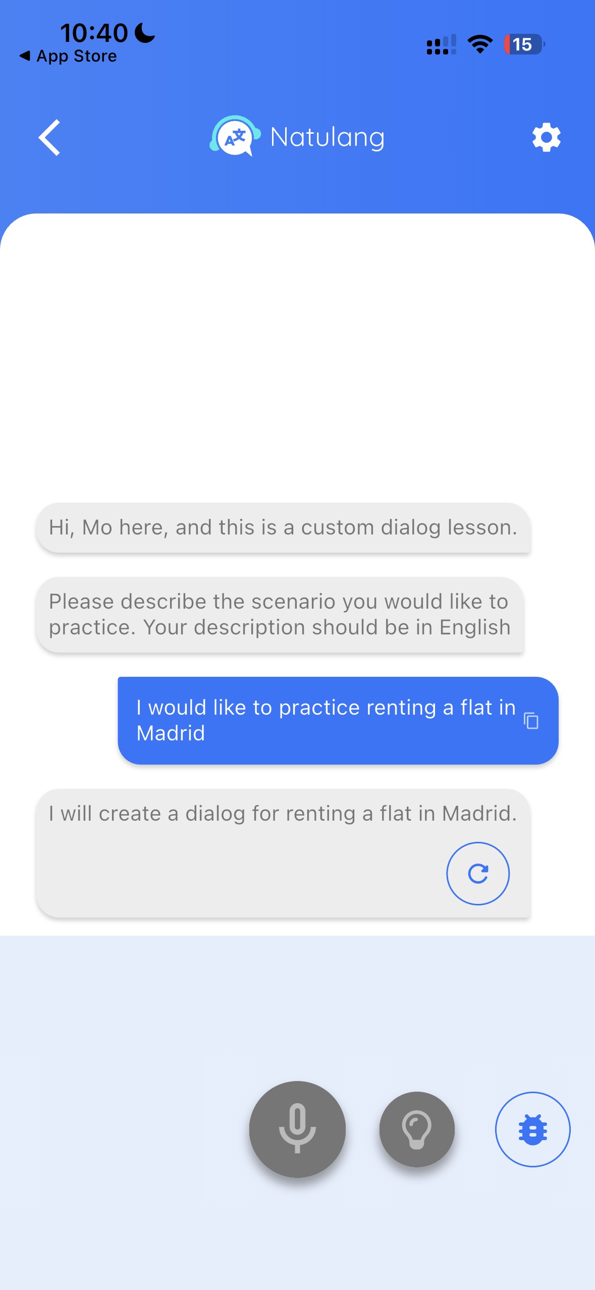 Natulang accepting a request to practice renting a flat in Madrid