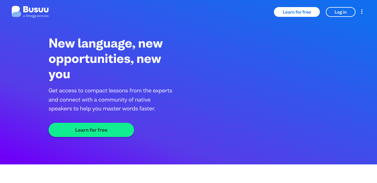 Busuu public website describing compact lessons and its native-speaker community