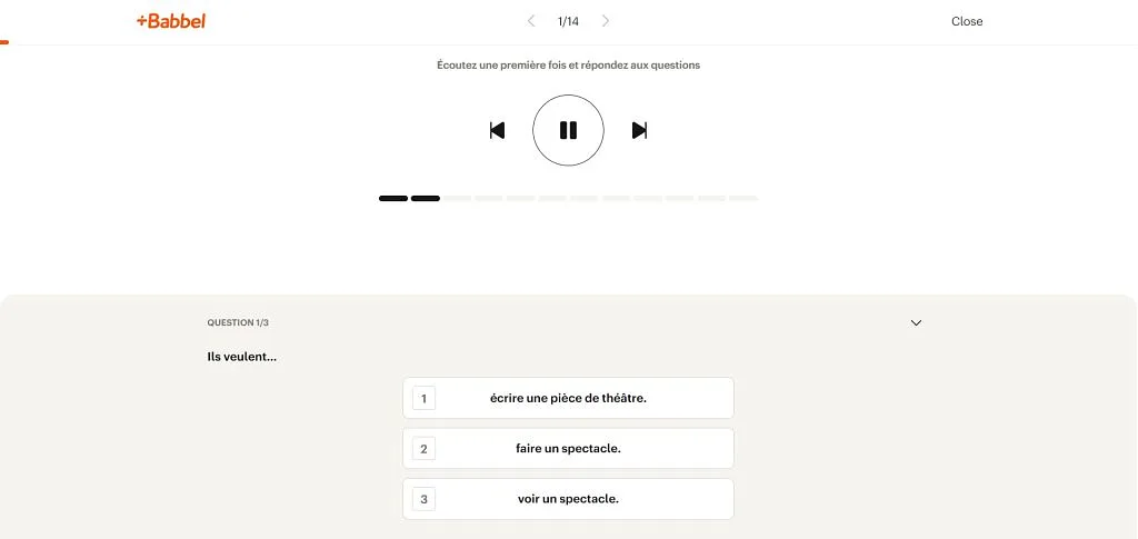 Babbel dialogue exercise with no transcript option