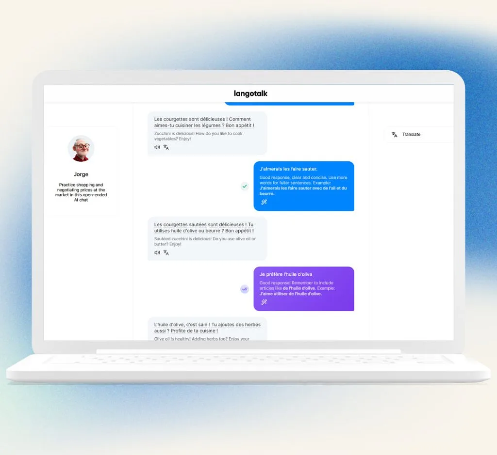 The Langotalk chatbot provides a more natural conversation experience.