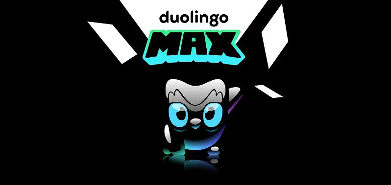 Duolingo Max logo featuring Duo the owl character in black