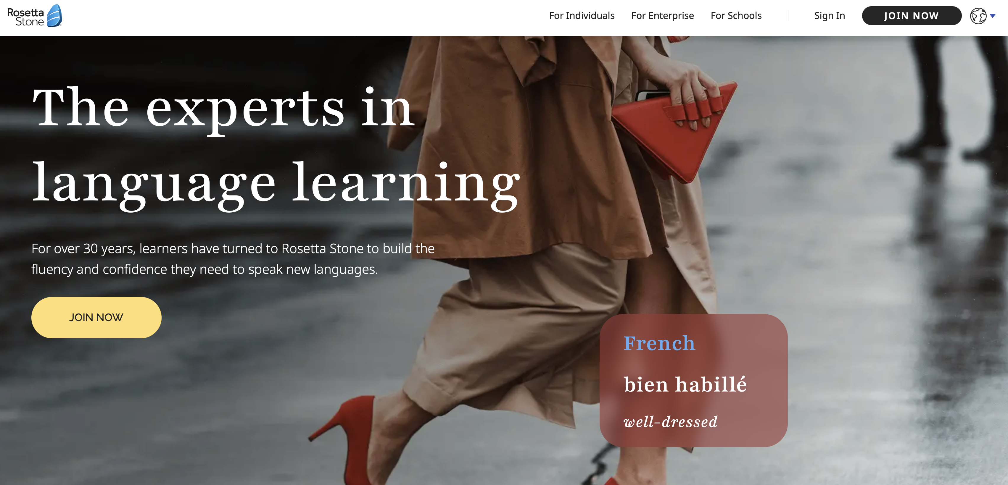 Rosetta Stone app showing structured vocabulary lessons with image-based immersive learning