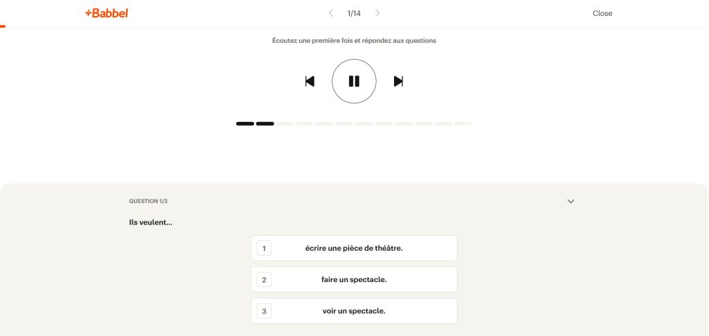 Babbel dialogue exercise with no transcript option