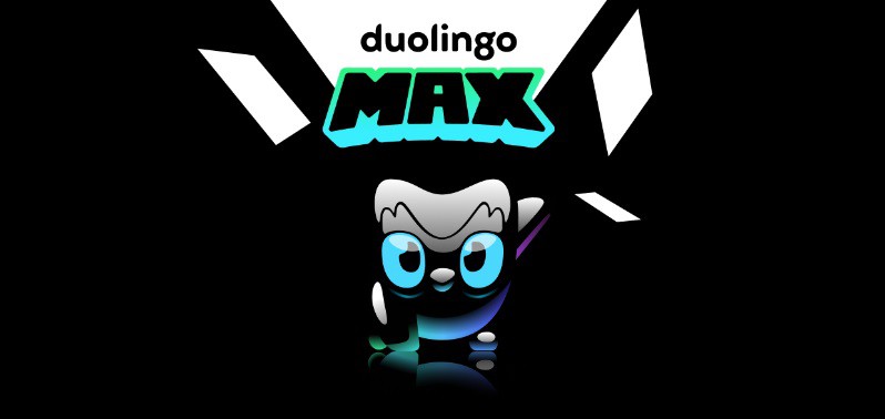 Duolingo Max logo featuring Duo the owl character in black