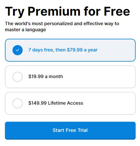 Langotalk pricing page with three subscription plan tiers and feature comparisons