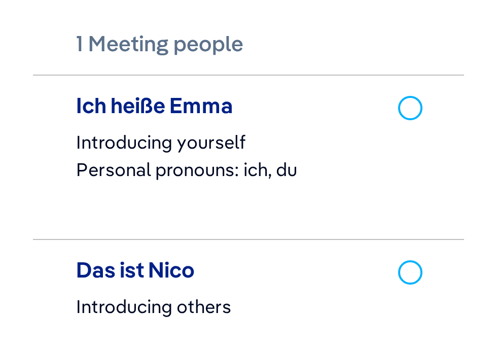 DW Learn German Nicos Weg A1 module with two structured lesson topics