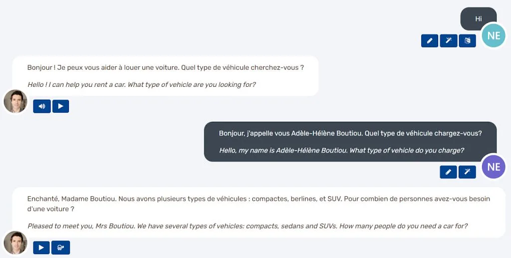 Communicate with AI feature allows you to either record or chat to engage in conversation.