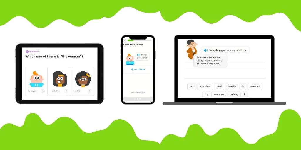 Duolingo activities on different devices