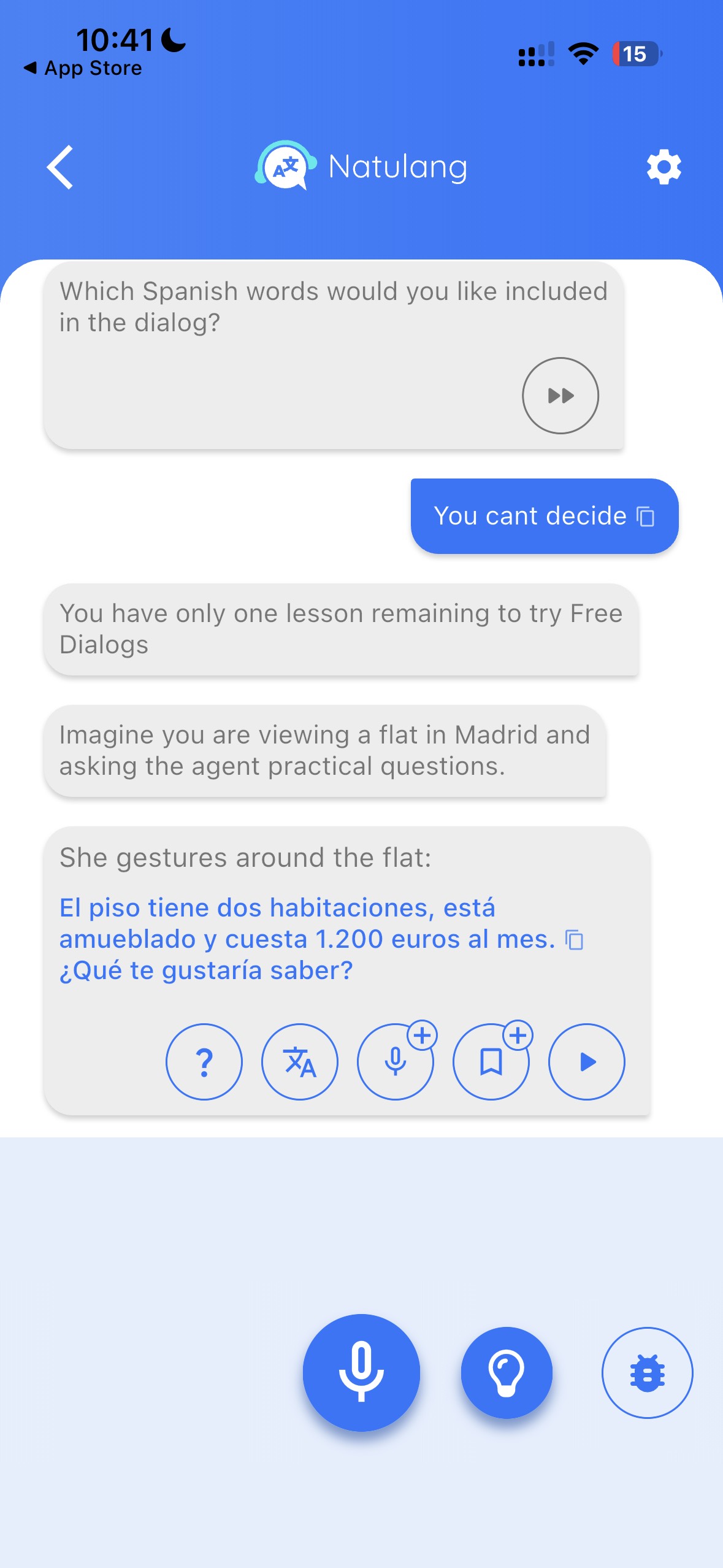 Natulang custom Spanish dialogue about viewing a furnished flat in Madrid