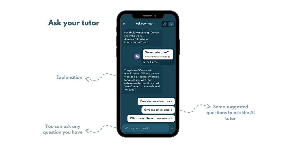 The "Ask your tutor" option allows you to ask any questions or clarify the message's content.